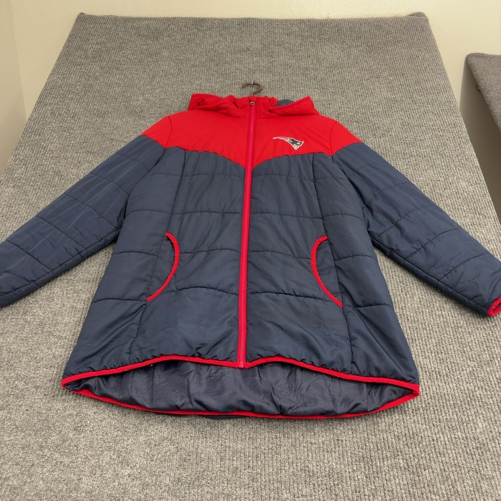 New England Patriots NFL Team Apparel Puffer Jacket Womens XXL Blue Polyester